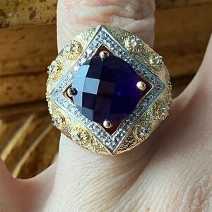 African Amethyst White Diamond Accent Sterling Silver Ring Size 7